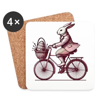 Lapin de Pâques Vélo Style Rétro - Dessous de verre (lot de 4) - blanc - Devant