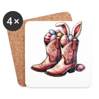 Easter Retro Cowboy Boots with Eggs - Coasters (set of 4) - white - Front