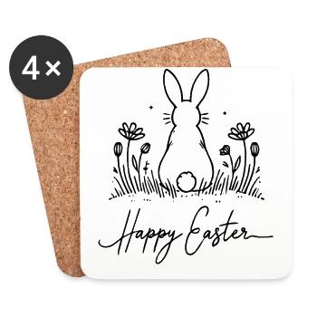 Ostern Retro Hase Blumen Vintage Ästhetik - Untersetzer (4er-Set) - Weiß - Vorne