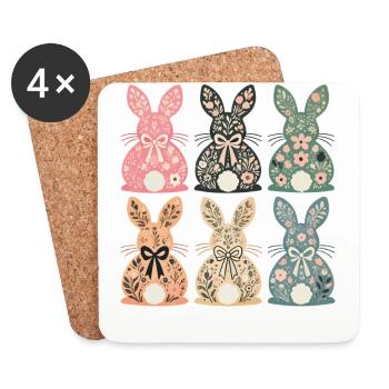 Ostern Blumenhasen Retro Vintage Stil - Untersetzer (4er-Set) - Weiß - Vorne