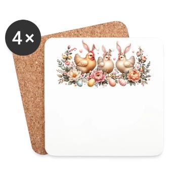 Poulets rétro de Pâques avec oreilles de lapin de Pâques - Dessous de verre (lot de 4) - blanc - Devant