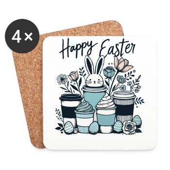 Amateurs de café de Pâques Café de lapin de Pâques - Dessous de verre (lot de 4) - blanc - Devant