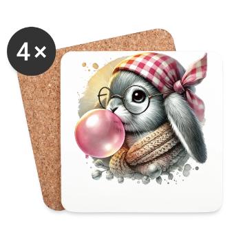 Easter Retro Bunny With Glasses In Cottagecore Style - Coasters (set of 4) - white - Front