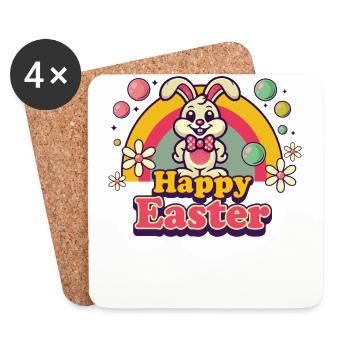 Ostern Retro Ästhetik Happy Easter Hase - Untersetzer (4er-Set) - Weiß - Vorne