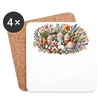 Amateurs de café de Pâques : Lapin de Pâques et défilé de fleurs - Dessous de verre (lot de 4) - blanc - Devant