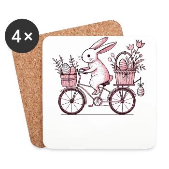 Roue de lapin de Pâques style vintage - Dessous de verre (lot de 4) - blanc - Devant