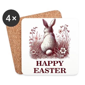 Ostern Retro Hase Im Vintage Blumenfeld - Untersetzer (4er-Set) - Weiß - Vorne
