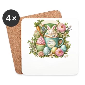 Tasse à café lapin de Pâques Joyeuses Pâques - Dessous de verre (lot de 4) - blanc - Devant