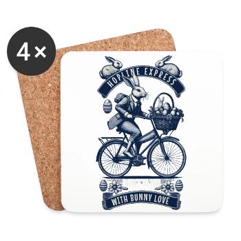 Oeufs de panier de vélo lapin rétro de Pâques - Dessous de verre (lot de 4) - blanc - Devant