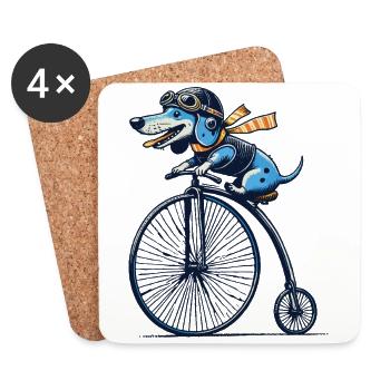 Dachshund on bike for retro lovers with style - Coasters (set of 4) - white - Front