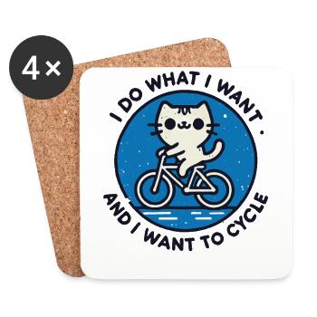 Motif de chat rétro sur un vélo avec humour et puissance - Dessous de verre (lot de 4) - blanc - Devant