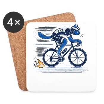 Vélo de route : un chat design pour les amateurs de cyclisme sportif - Dessous de verre (lot de 4) - blanc - Devant