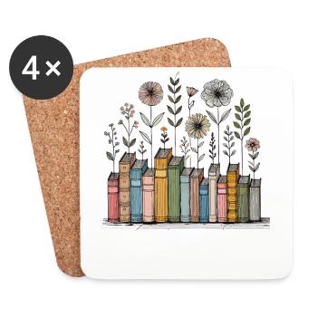 Buchliebhaber Florales Buch Design im Cottagecore - Untersetzer (4er-Set) - Weiß - Vorne