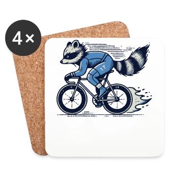 Witziger Waschbär auf Rennrad für Hobbyradler - Untersetzer (4er-Set) - Weiß - Vorne