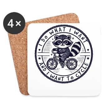 Raccoon design for free spirits with bicycle humor - Coasters (set of 4) - white - Front