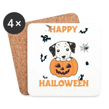 Dalmatians in Pumpkin Cute Dogs Happy Halloween - Coasters (set of 4) - white - Front