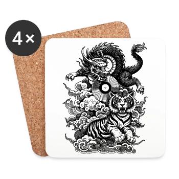 Urban Shirt: Tiger & Dragon in a Techno Mix - Coasters (set of 4) - white - Front