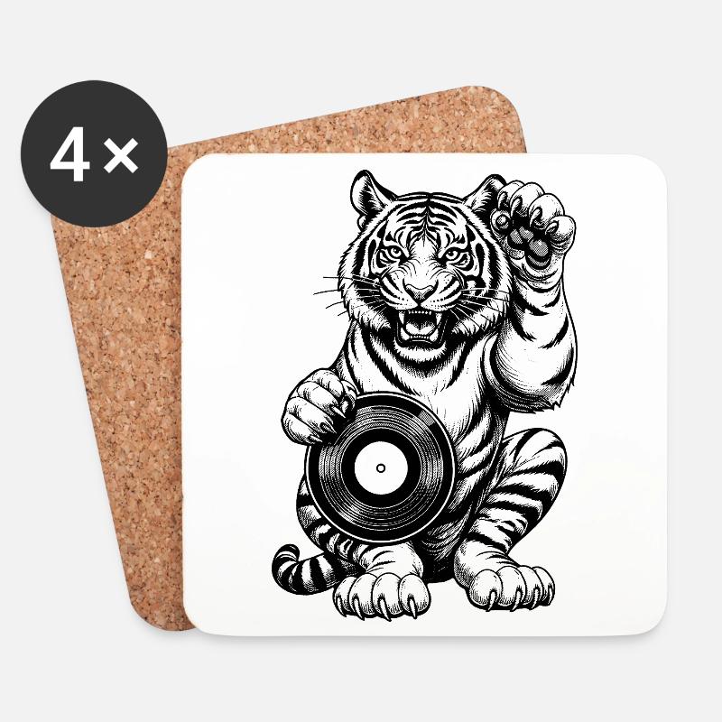 Musik Comic Shirt: Tiger Pfote auf Schallplatte - Untersetzer (4er-Set) - Weiß