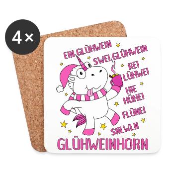 Glühweinhorn Einhorn Glühwein Sprüche Geschenk - Untersetzer (4er-Set) - Weiß - Vorne