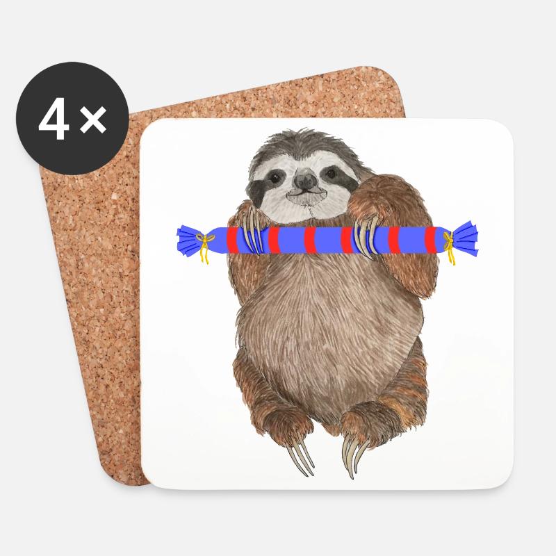 Faultier mit Geschenk - Untersetzer (4er-Set) - Weiß