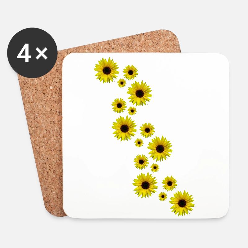 gelbe Sonnenblumen, Sonnenblume, Blumen, Blüten - Untersetzer (4er-Set) - Weiß