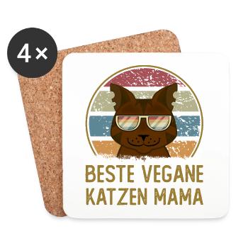 BESTE VEGANE KATZEN MAMA - Untersetzer (4er-Set) - Weiß - Vorne