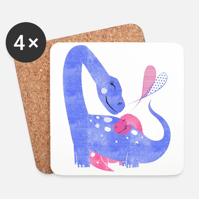 Dino-Mutter und Kind- Liebe - Untersetzer (4er-Set) - Weiß