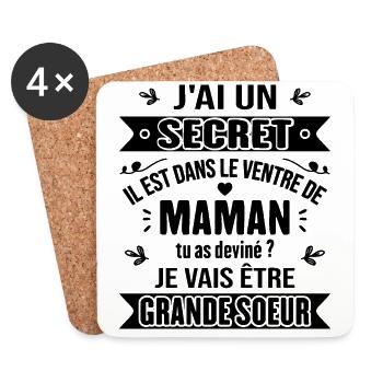 Enfant Annonce Grossesse Grande Sœur Fille Enfant - Dessous de verre (lot de 4) - blanc - Devant