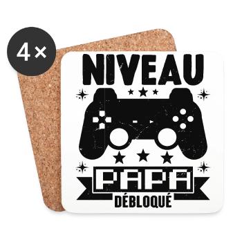 Niveau Papa Débloqué Annonce Grossesse Cadeau - Dessous de verre (lot de 4) - blanc - Devant