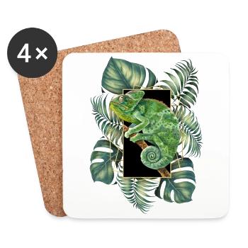 Caméléon voilé Jungle Motif Caméléon Tropical - Dessous de verre (lot de 4) - blanc - Devant
