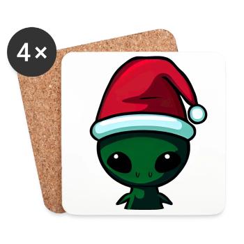 Weihnachtsalien, Weihnachtsoutfit - Untersetzer (4er-Set) - Weiß - Vorne