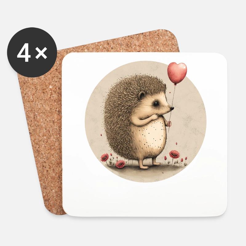 Igel mit Herz-Ballon - Untersetzer (4er-Set) - Weiß