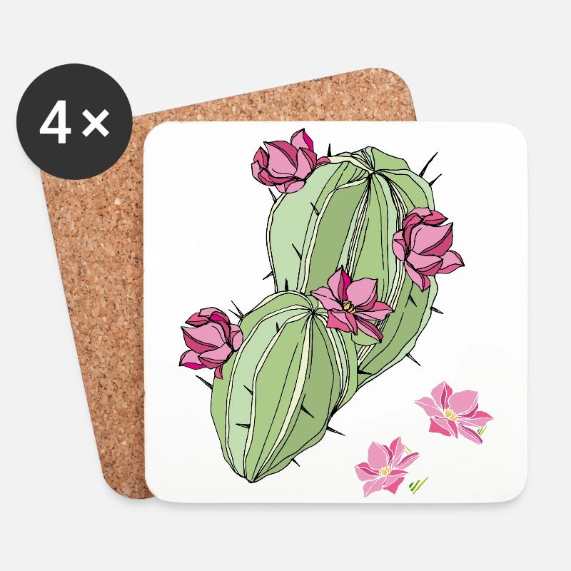 Cactus à fleurs - Dessous de verre (lot de 4) - blanc