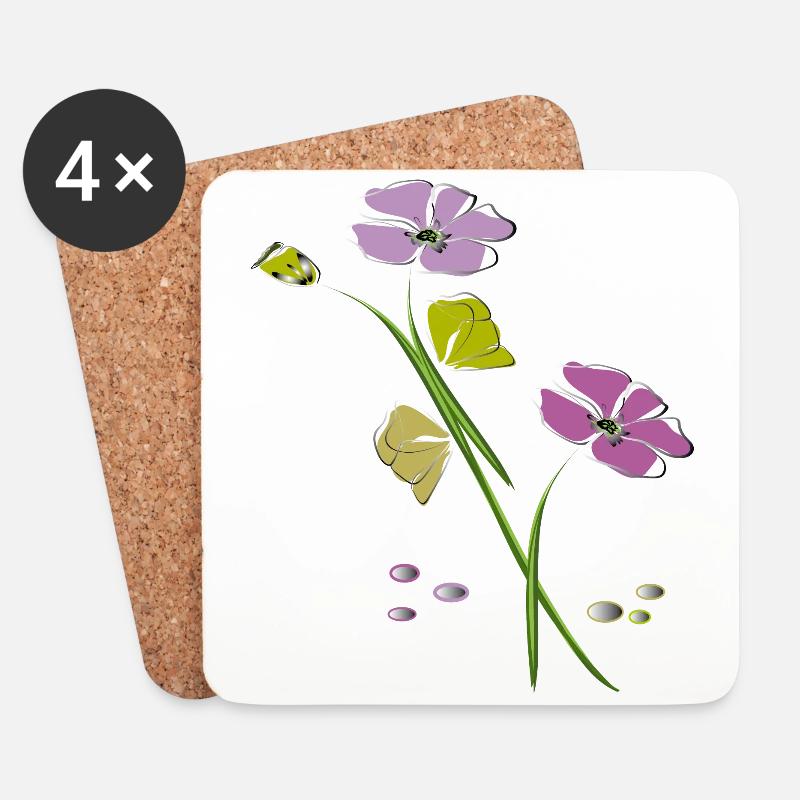 Blumen, Flowers - Untersetzer (4er-Set) - Weiß