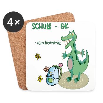 Schule Einschulung Krokodil - Untersetzer (4er-Set) - Weiß - Vorne
