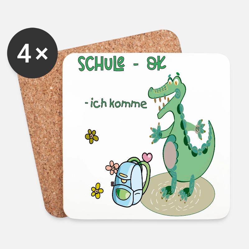 Schule Einschulung Krokodil - Untersetzer (4er-Set) - Weiß