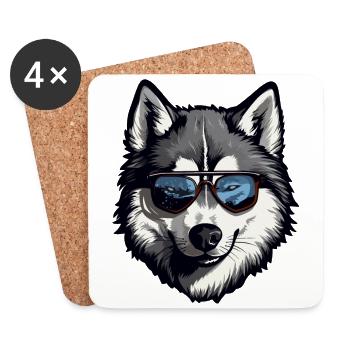 Husky mit Sonnenbrille - Untersetzer (4er-Set) - Weiß - Vorne