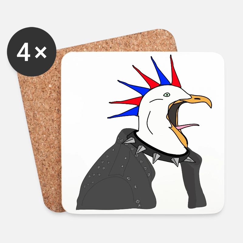 Möwe als Punkrocker - Untersetzer (4er-Set) - Weiß