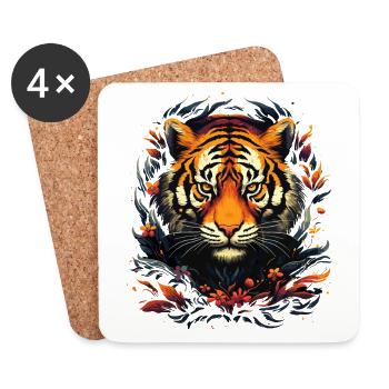 Tigre, Tête De Tigre, Gros Chat, Prédateur, Fort, Puissance - Dessous de verre (lot de 4) - blanc - Devant