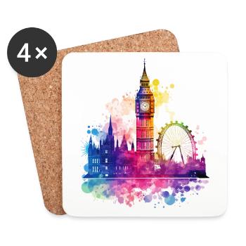Londres Angleterre ville Skyline Big Ben coloré Splash - Dessous de verre (lot de 4) - blanc - Devant