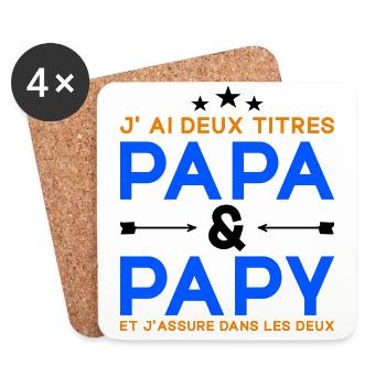 J'ai Deux Titres Papa et Papy Cadeau Fête des Père - Dessous de verre (lot de 4) - blanc - Devant