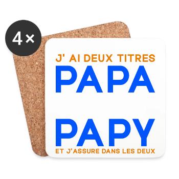 J'ai Deux Titres Papa et Papy Cadeau Fête des Père - Dessous de verre (lot de 4) - blanc - Devant
