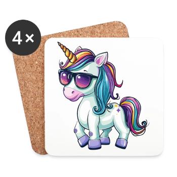 Unicorn Cool Sunglasses Unicorns Cartoon Comic - Coasters (set of 4) - white - Front