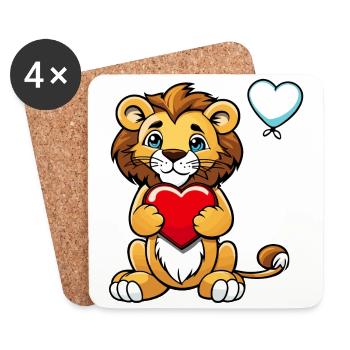 Löwe Herz - Valentinstag - Untersetzer (4er-Set) - Weiß - Vorne