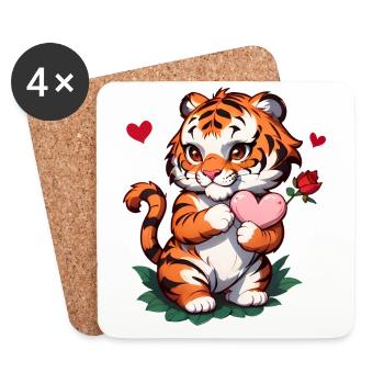 Offrez ce tigre mignon en cadeau pour la Saint-Valentin - Dessous de verre (lot de 4) - blanc - Devant