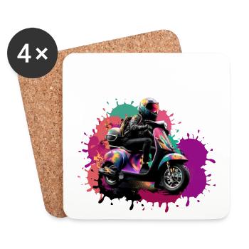 motorcycle, scooter, colorful, painting, splash of color - Coasters (set of 4) - white - Front