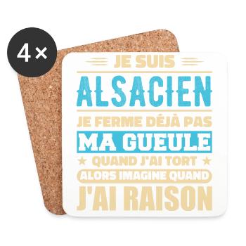 Alsacien Je Ferme Pas Ma Gueule Humour Alsace - Dessous de verre (lot de 4) - blanc - Devant