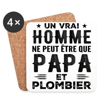 Un Vrai Homme N'est Que Papa et Pompier - Dessous de verre (lot de 4) - blanc - Devant