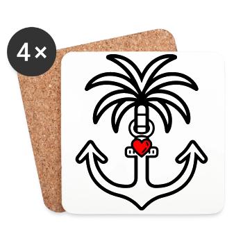 Palm Tree Anchor Heart Love - Coasters (set of 4) - white - Front