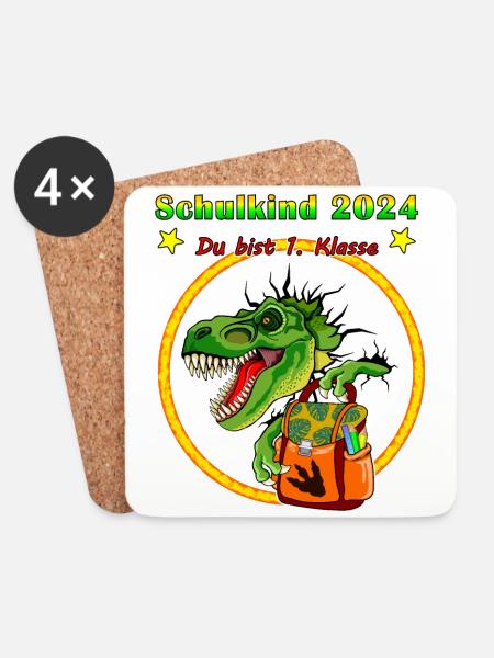 Schulkind Einschulung 2024 TRex - Untersetzer (4er-Set) - Weiß